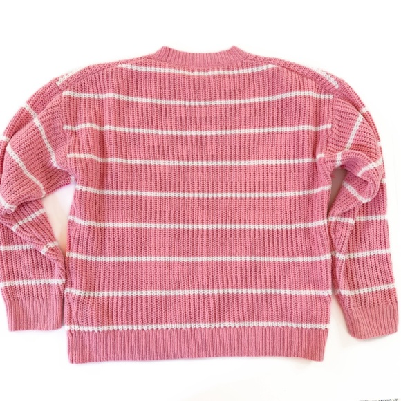 J.Crew Sweater Womens Large Pink White Chenille Striped Crewneck - Picture 8 of 8